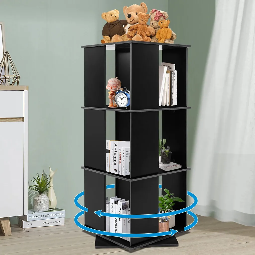 Bibliothèque pivotante à 360° noire - Étagère rotative à 3 niveaux - 4