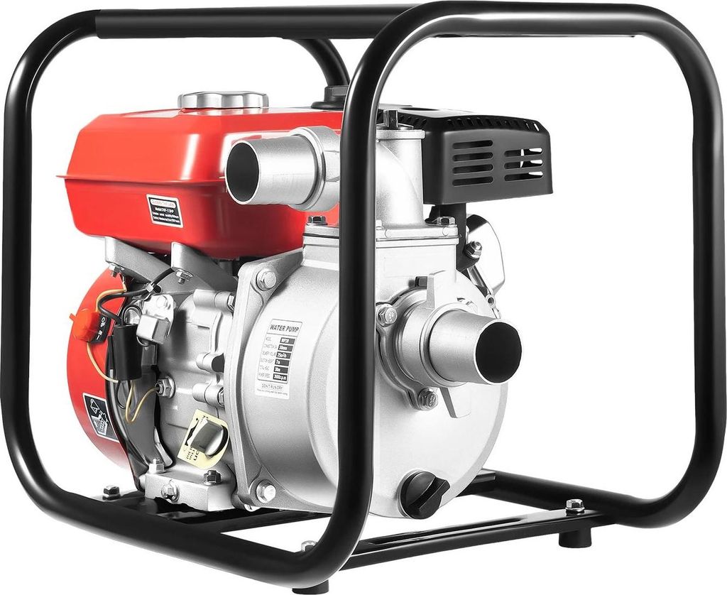 Benzin-Wasserpumpe - Transferpumpe - 7,5 PS - 30 m Förderhöhe - 4‐Takt Einzylinder Luftgekühlt - Manueller Start - 3600 U/min - Rot
