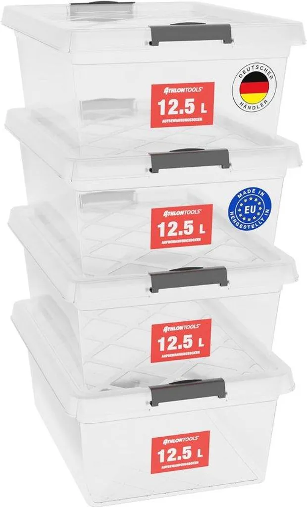 Lot de 4 boîtes de rangement transparentes empilables avec couvercle