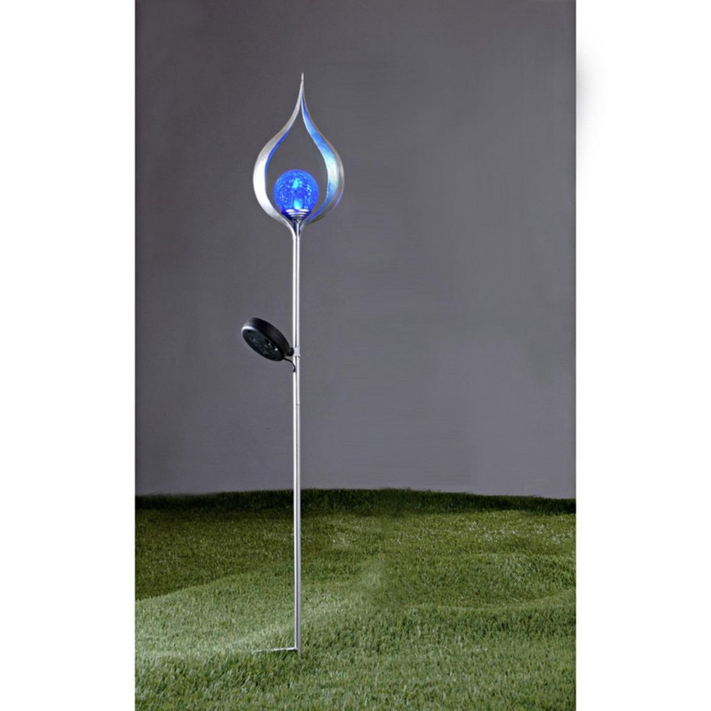 LED Solar Gartenleuchte 93 cm Flammenleuchte Silber Solarlampe Solarleuchte Garten Deko Licht Blau Solarlicht Kugel Leuchte