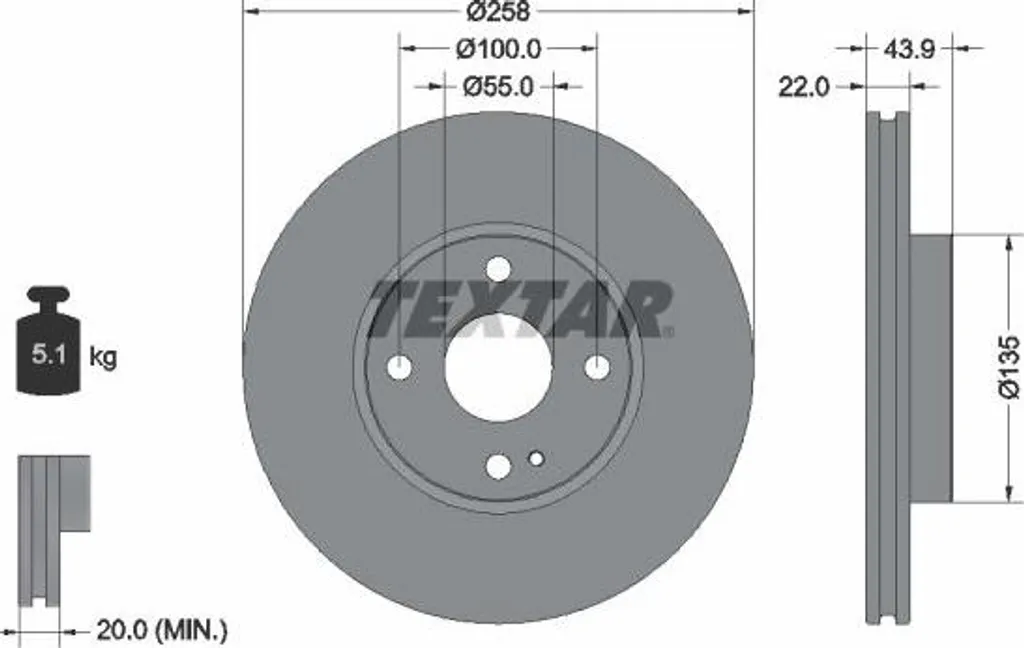 Disque de frein Textar 92300903 OE D09T33251 pour Mazda MX-5 et Mazda 2