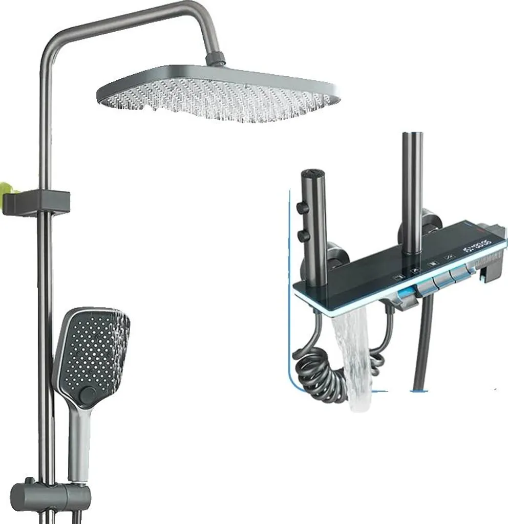 Miscelatore Doccia Grigio Antracite: Set 4 Funzioni con Display LED
