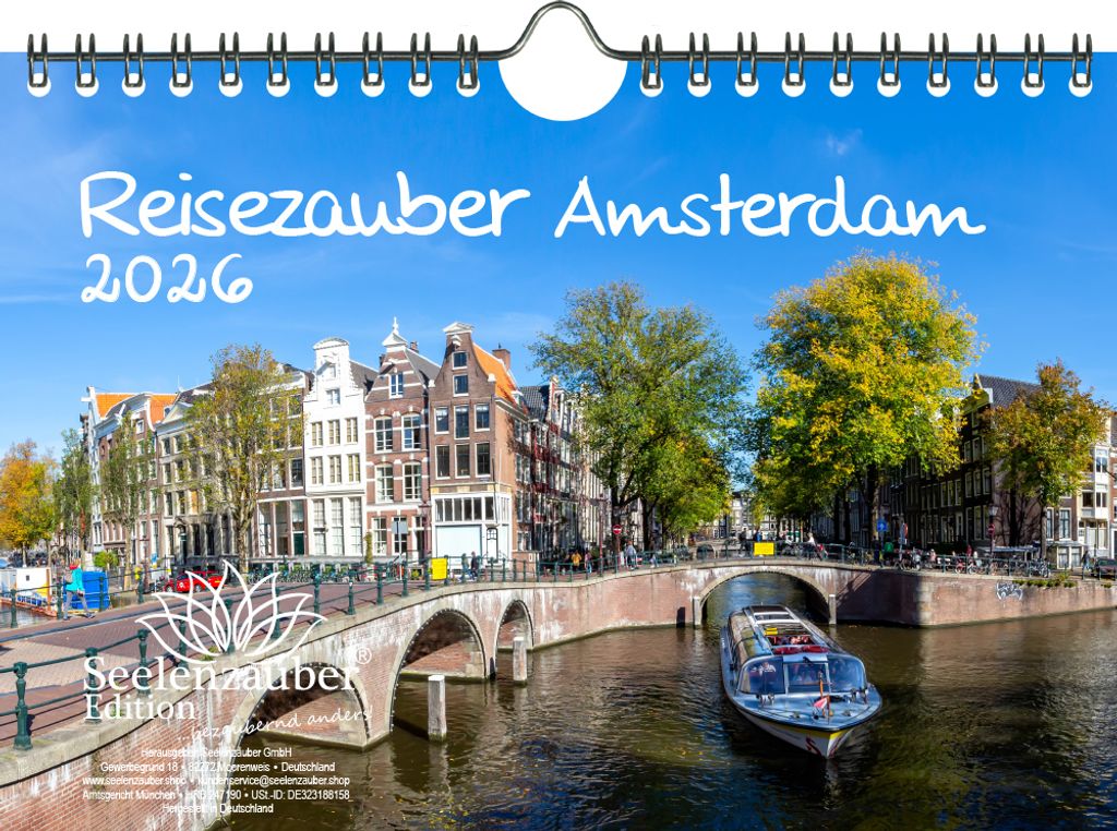 Reisezauber Amsterdam DIN A5 Kalender für 2026 Urlaub Grachten Tulpen - Seelenzauber