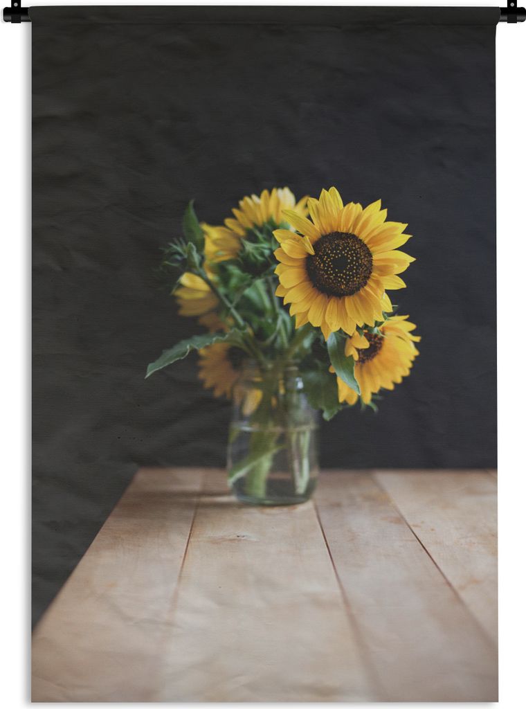 MuchoWow Wandteppich Wandbehang Blumen - Sonnenblumen - Strauß 60x90 cm Tapisserie Dekoration Wandtuch - Foto-Teppich - Abwaschbar