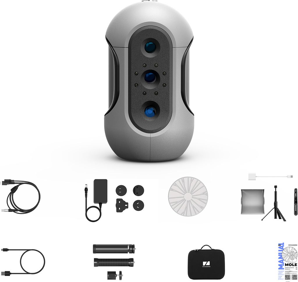 3DMakerpro Mole Handheld-3D-Scanner fuer 3D-Drucker. 0,05 mm Genauigkeit und 0,1 mm Aufloesung. 10?FPS Scannen schwarzer Objekte mit Anti-Shake-Lin...