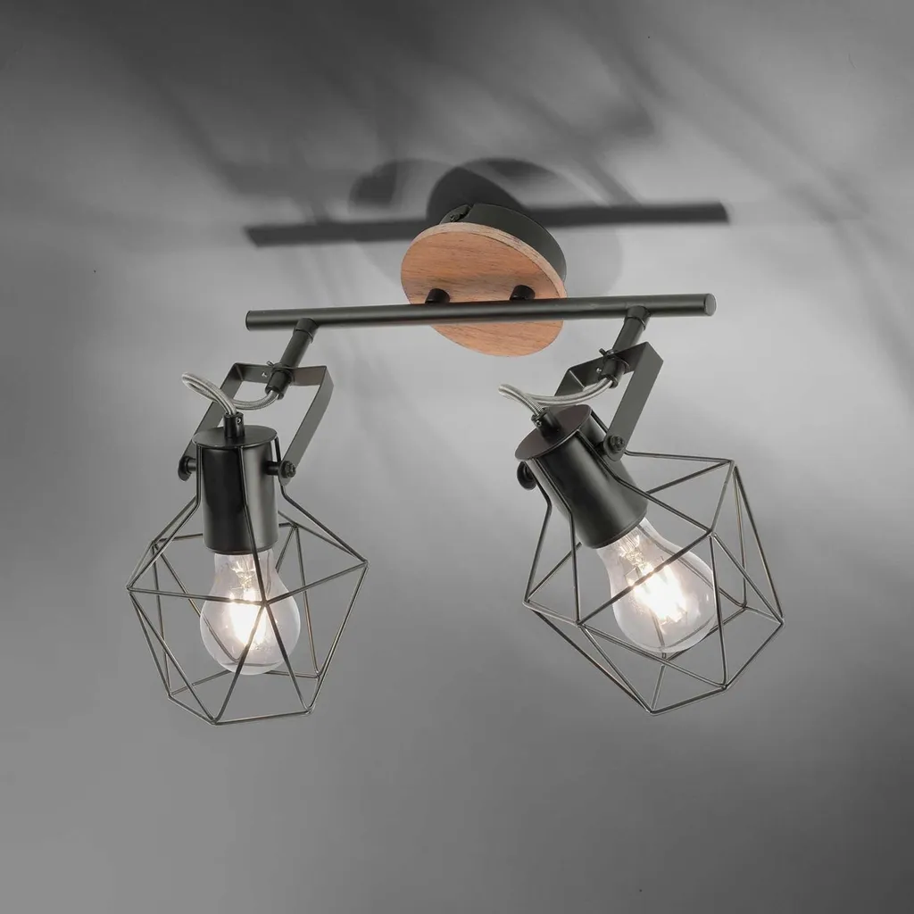Plafonnier bois design avec 2 spots réglables orientables série Orion - 6