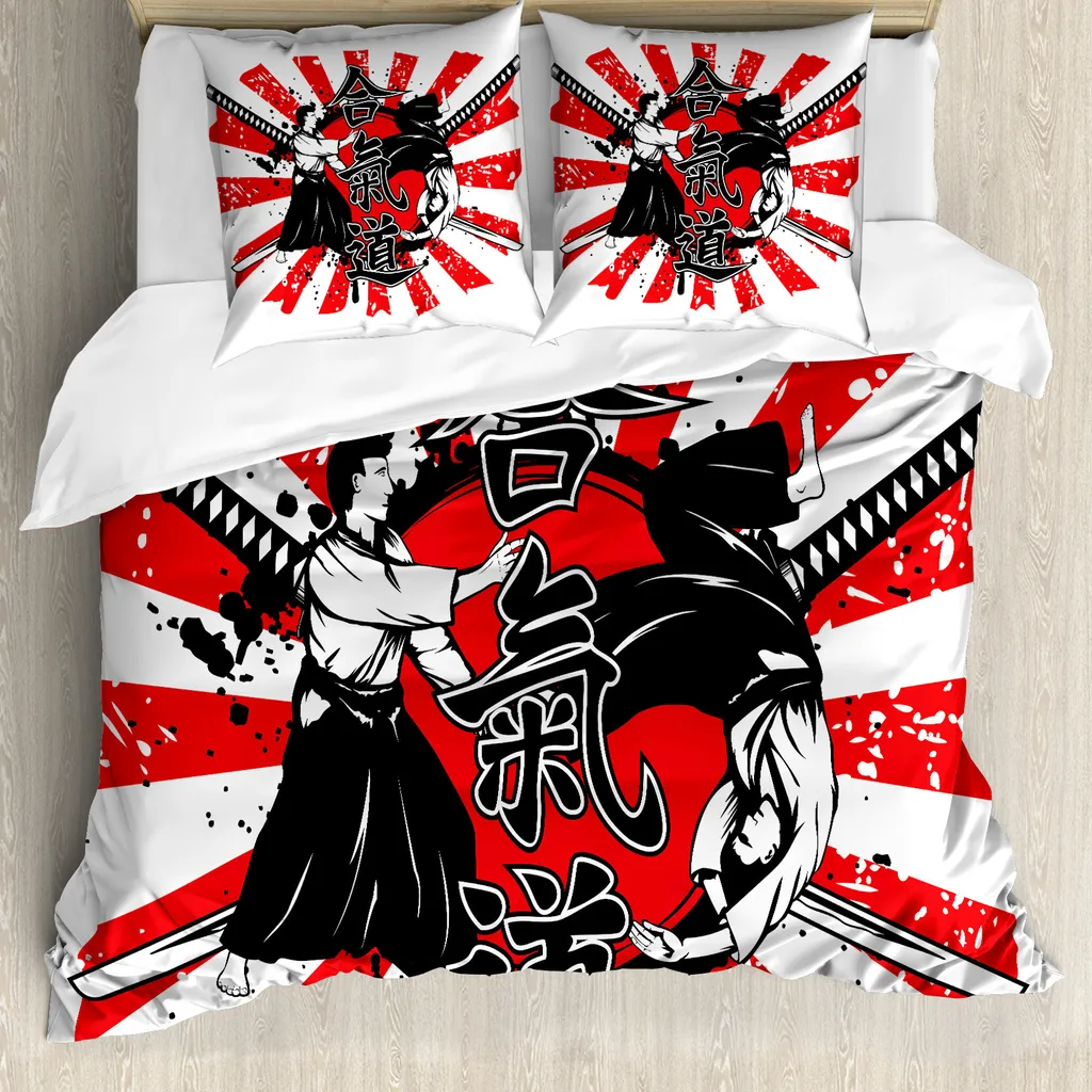 Homewish Samurai, set di biancheria da letto, copripiumino per il tramonto, copripiumino giapponese samurai, copriletto per la silhouette scenario, decorazione per la camera da uomo matrimoniale