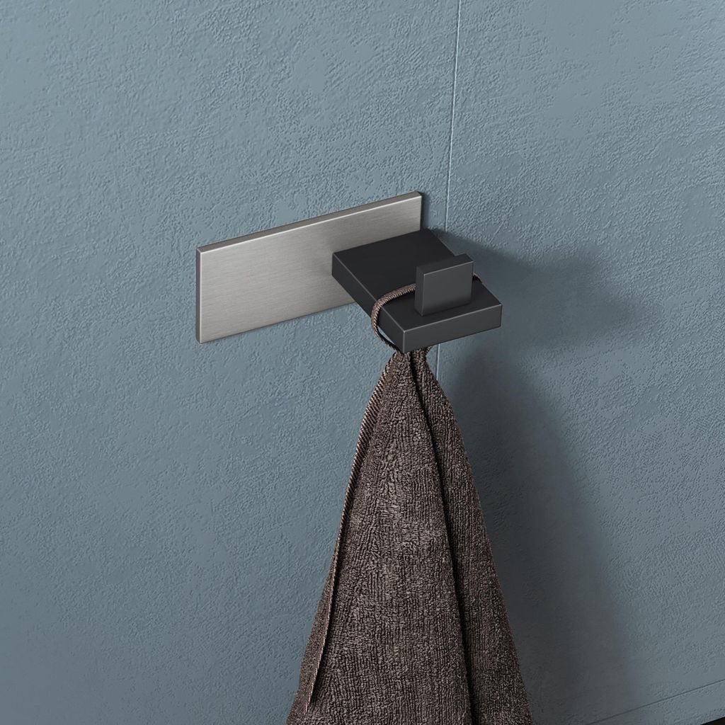 doporro 1 Stück Garderobenhaken Edelstahl, Kleiderhaken Wand Haken, selbstklebend & ohne Bohren Matt schwarz/Nickel gebürstet für Jacken, Handt...