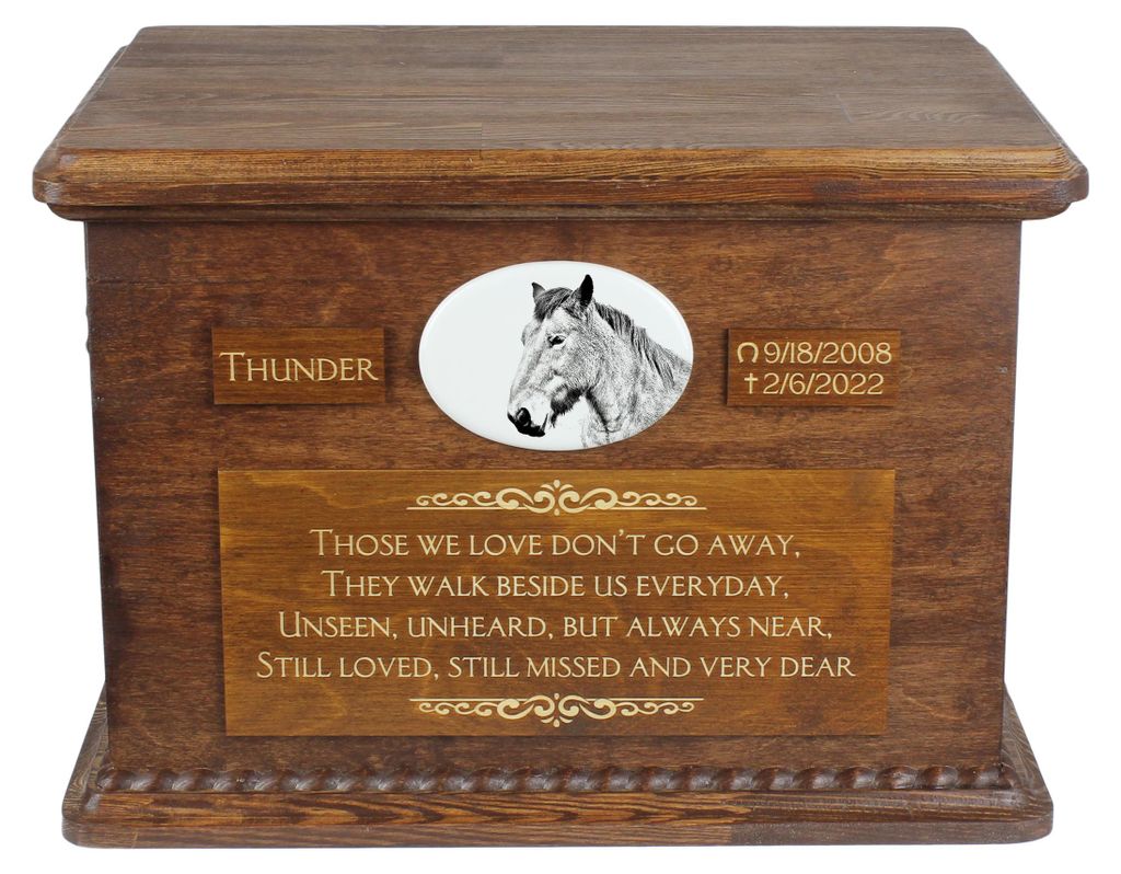 Ardenner Pferd Urn für Pferdeasche, personalisierte Urne mit Foto, große Box für Pferdeasche von der Marke Art-Dog