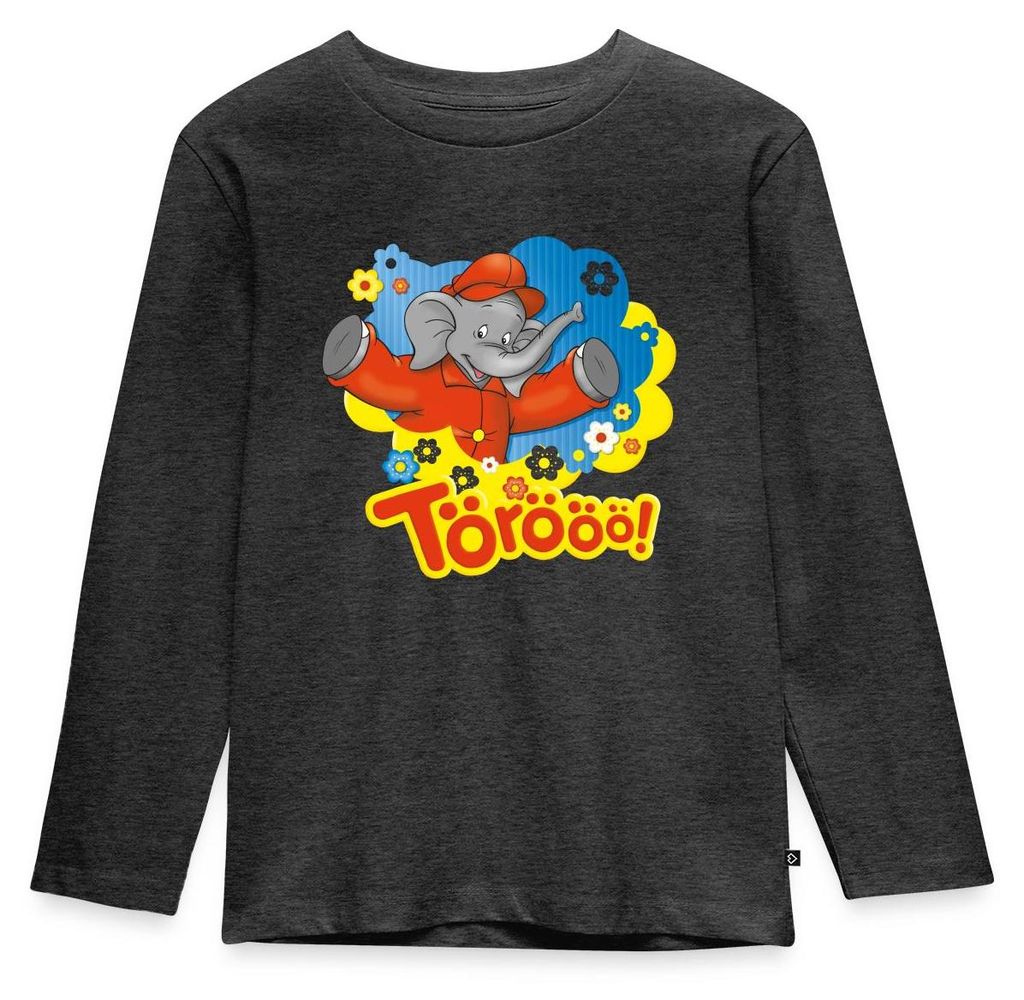 Spreadshirt Benjamin Blümchen Trötet Töröö Und Winkt Kinder Premium Langarmshirt, 110/116 (4 Jahre), Anthrazit meliert
