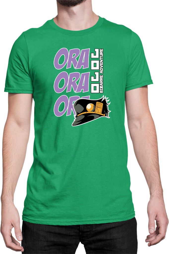 Herren T-Shirt Japan Anime Manga Jojo Bizzare Adventure Ora Ora Ora, Man L / Grün