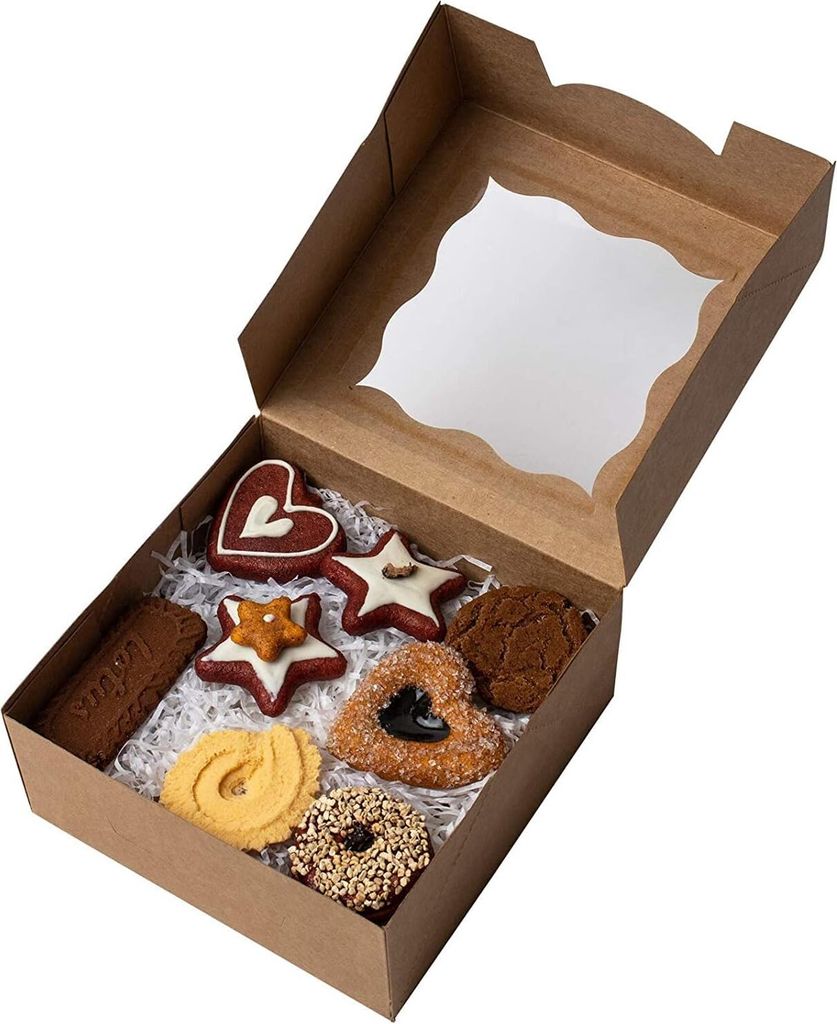 Brown Kraft Paper Gift Boxes for Pastries with Window (Pack of 24) - 10.2 x 10.2 x 6.7 cm Cardboard Box Packaging