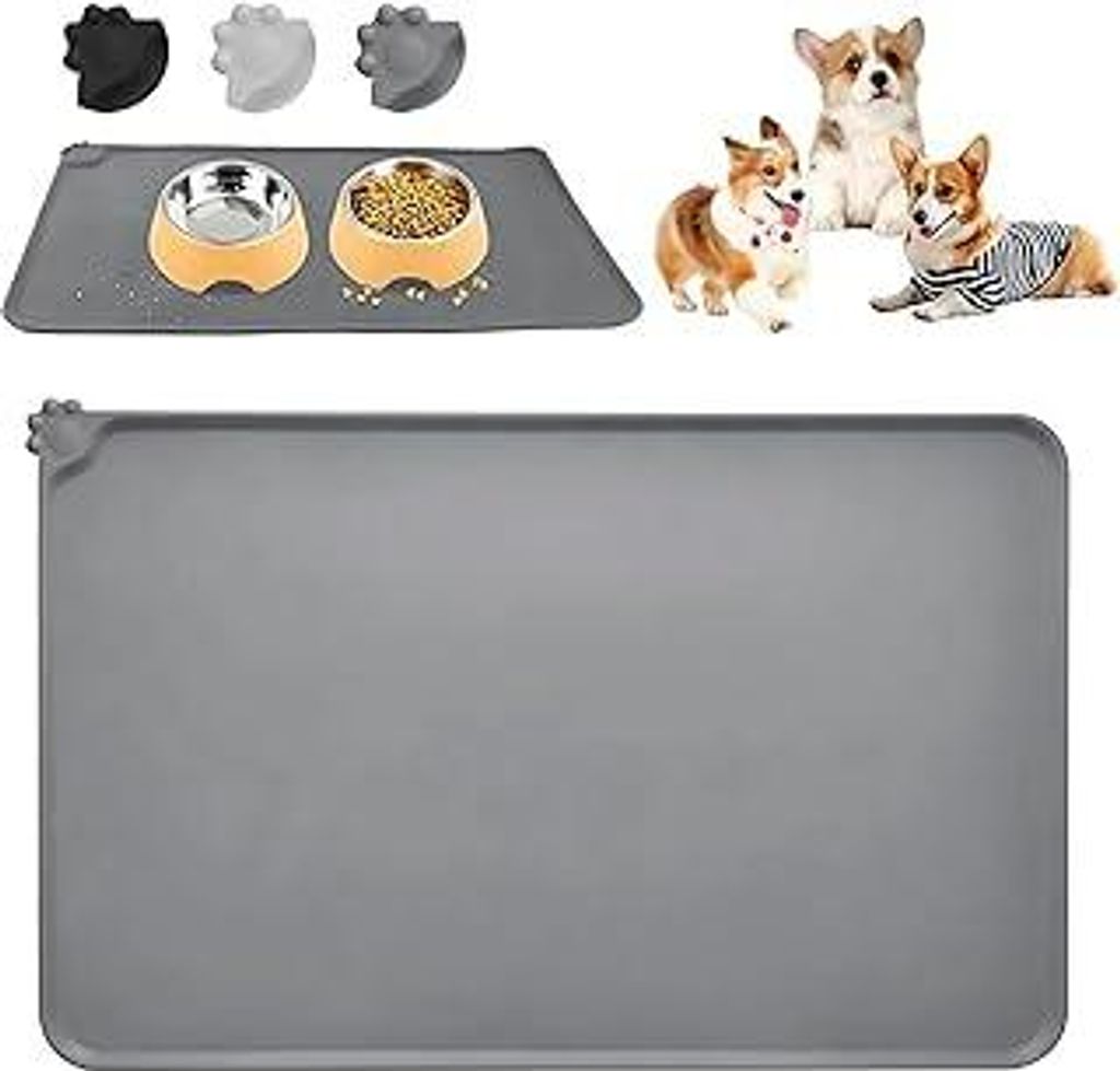 Futtermatten für Haustiere - 48 x 30cm Silikon Hunde Katzen Napfunterlage, Haustierfutter Matte mit Erhöhten, wasserdichte und rutschfeste, Leich...