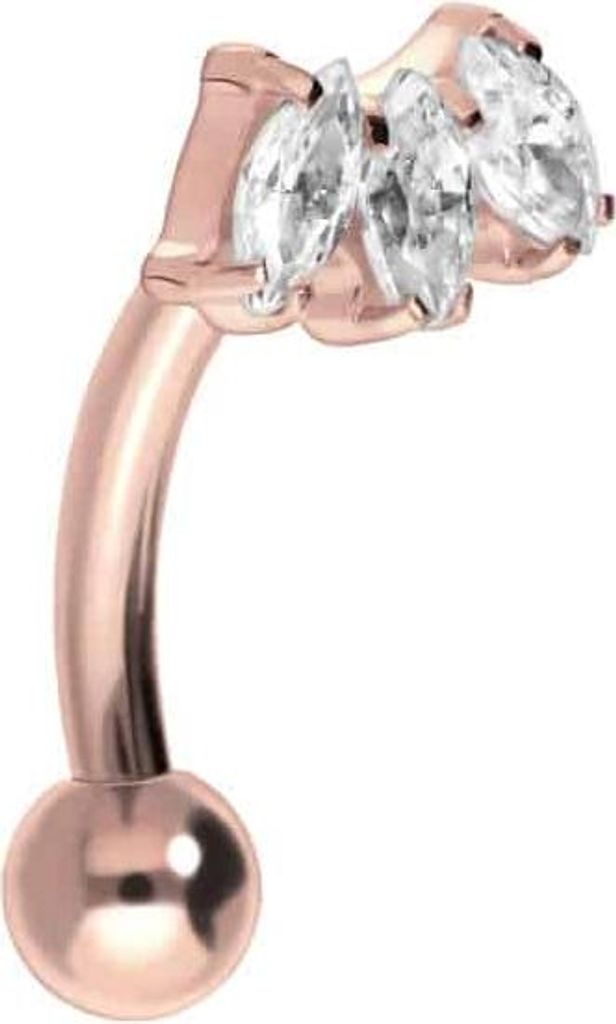 Bauchnabel-Piercing, Rook Piercing Titan Banane mit Push Fit 3 KRISTALLTROPFEN RoséGold Stablänge: 6mm