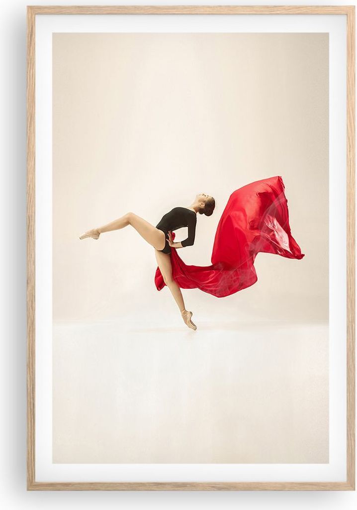 Gerahmtes Poster - Rahmen in heller Eiche - Ballerina Tanz Rot - 61x91,5 cm - Wand Bild - Wanddeko - Wandbilder - Kunstposter - Wandposter - Bilder...