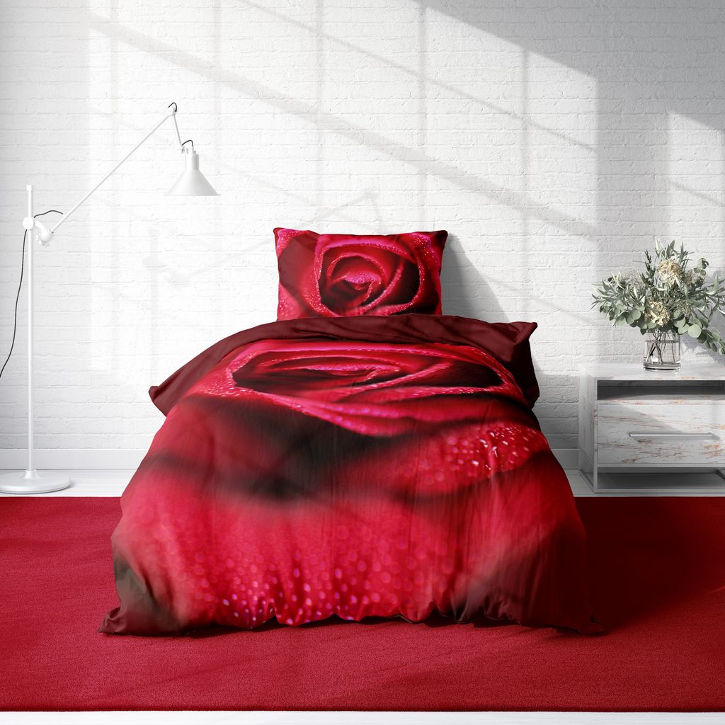 Rosen Bettwäsche 135x200 cm Rose amour rot bordeaux Wende Produktbild 2