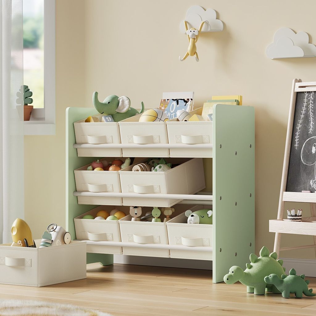 SONGMICS Spielzeugtruhe Kinderregal Kinder Bücherregal mit 9 Aufbewahrungsboxen