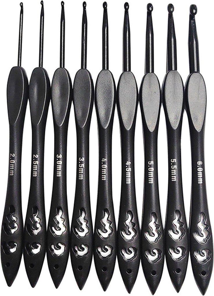 Somstyle Ergonomisches Häkeladel-Set – 9 Größen – 2,0 mm bis 6,0 mm – Schwarz