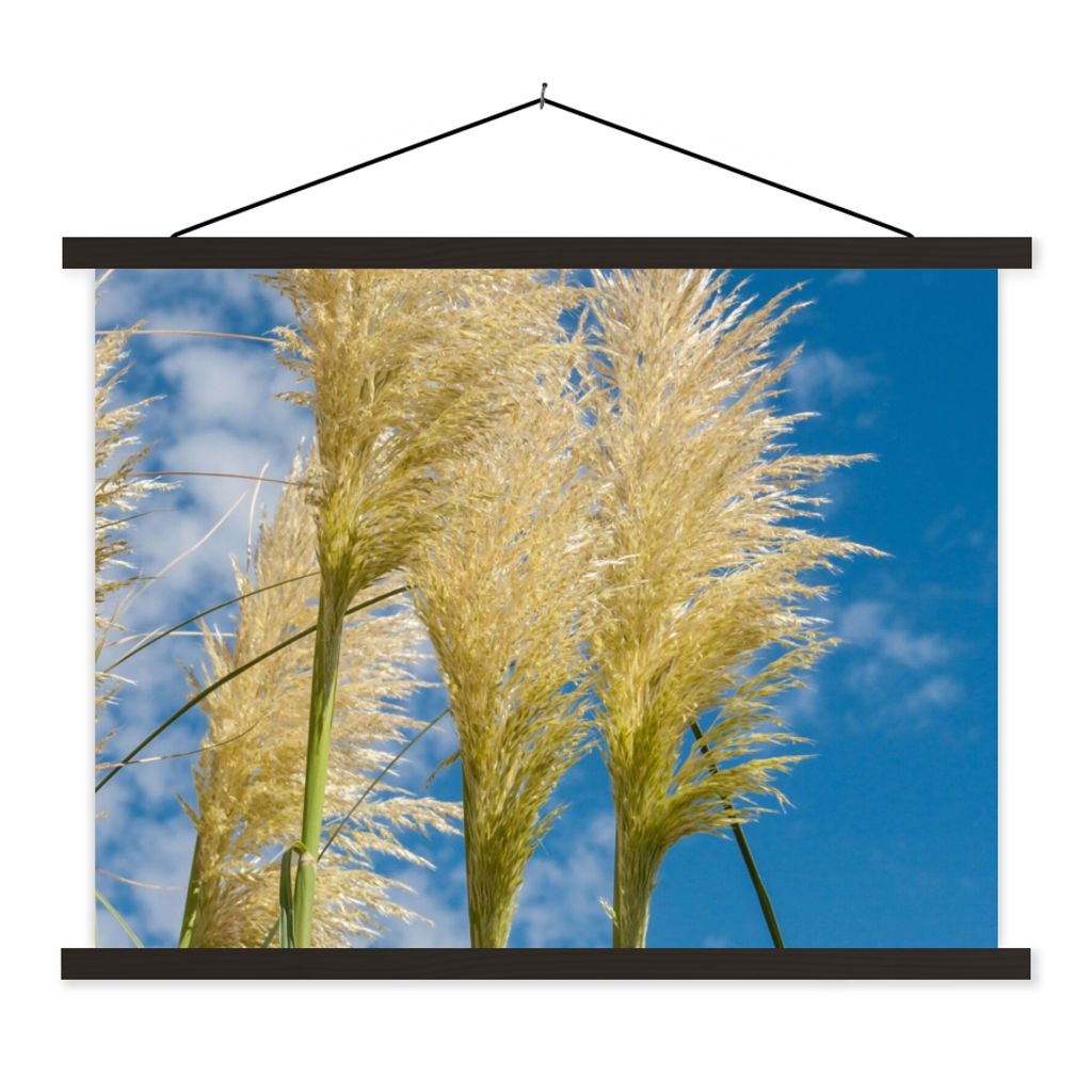 MuchoWow Textilposter Pflanzen - Pampasgras - Luft 120x90 cm mit schwarzem Rahmen - Aufhänger für Poster