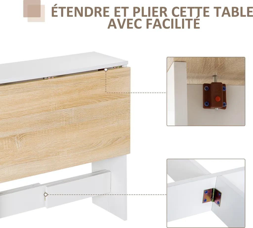Table à Manger Pliante Gain de Place 103 cm Design Scandinave Bois - 3