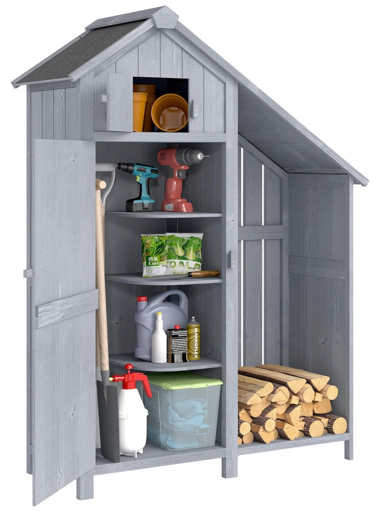 Outsunny Gartenschrank Holz Outdoor wetterfest Geräteschuppen mit Asphaltdach
