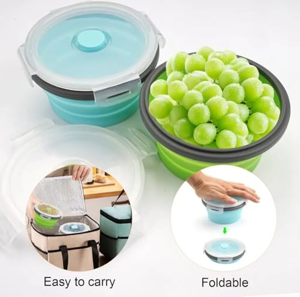 Duoyou Set di 3 contenitori per alimenti in silicone, pieghevoli, salvaspazio, adatti per microonde, lavastoviglie e congelatore, colore: blu