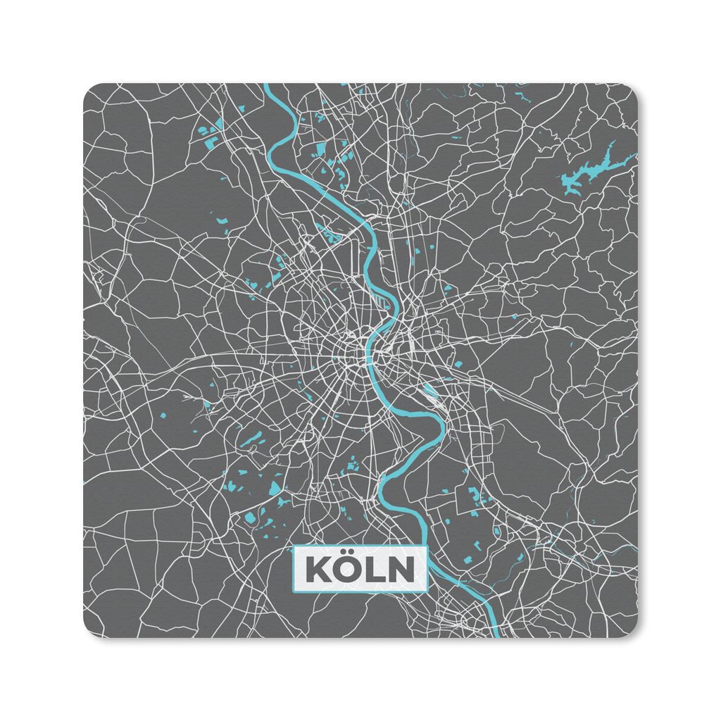 MuchoWow Mauspad Mousepad Köln - Stadtplan - Blau - Karte - Deutschland 20x20 cm - Mousepads - Maus Mat - Pad - Mausunterlage - Desk Mat - Burea...