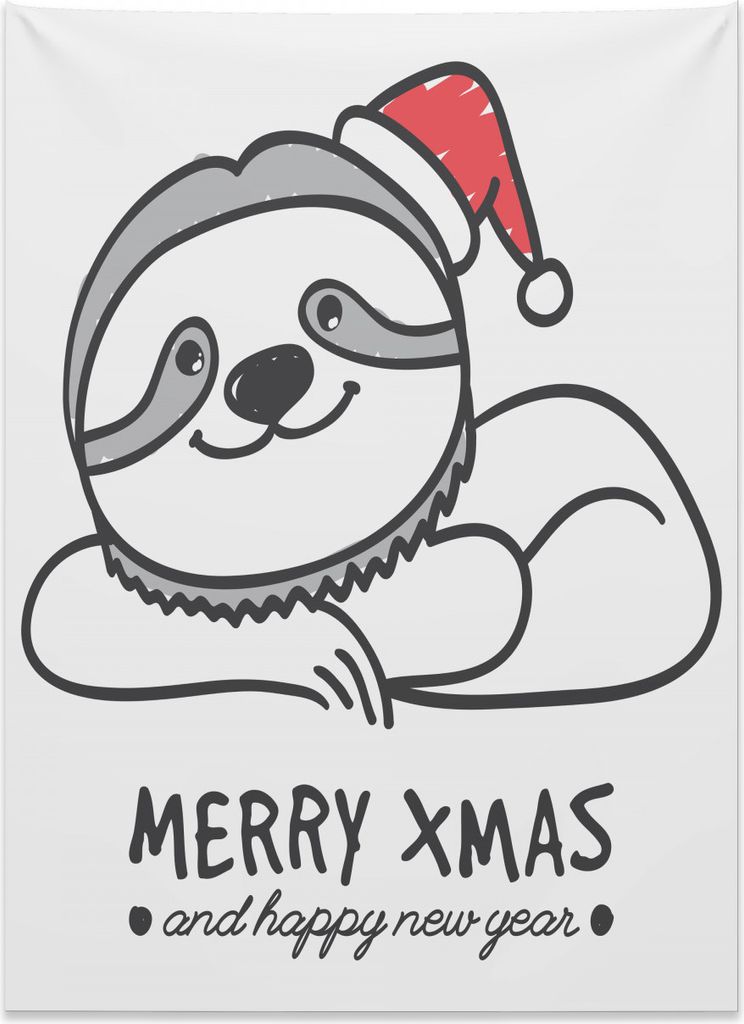 Abakuhaus Faultier Wandteppich, Netter Faultier-Weihnachtshut aus Weiches Mikrofaser Stoff Kein Verblassen Klare Farben Waschbar, 110 x 150 cm, Sch...