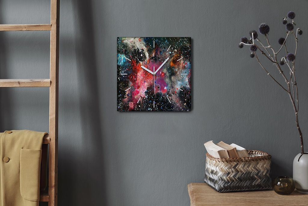 Coloray Hodiny Unikátní 30x30 cm Tiché hodiny Pro obývací pokoj a kuchyň Nástěnné hodiny Plátno Bílé ručičky hodin - Vesmírná hvězda