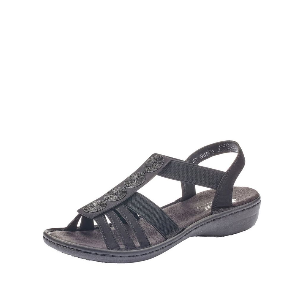 Rieker Damen Sandale T-Riemen Gummizug Stretch 60870, Größe:37 EU, Farbe:Schwarz