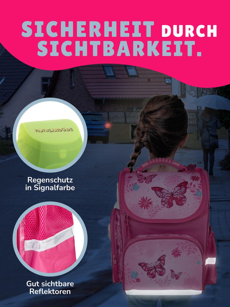Kinder Schulrucksack Mit Schmetterling & Rose – Büchertasche Für Grundschule, 44x28x13 Cm, Polyester, Leicht