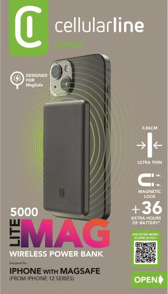 CellularLine MAG LITE 5000 Power Bank MagSafe 5000mAh pour iPhone