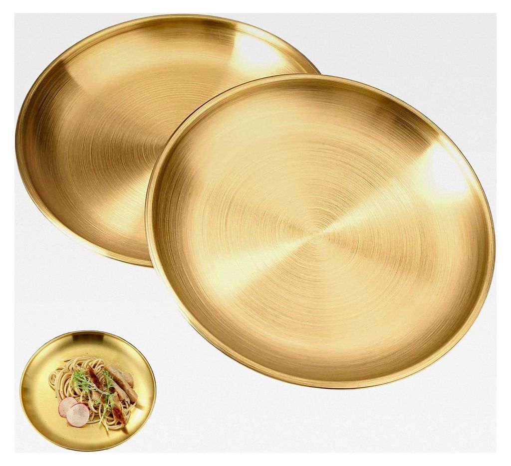 2 Stück Goldenes Tablett, Rundes Tablett 20 cm, Kerzenteller aus Edelstahl, Für Schmuck, Make-Up, Tee-Set, Vasen