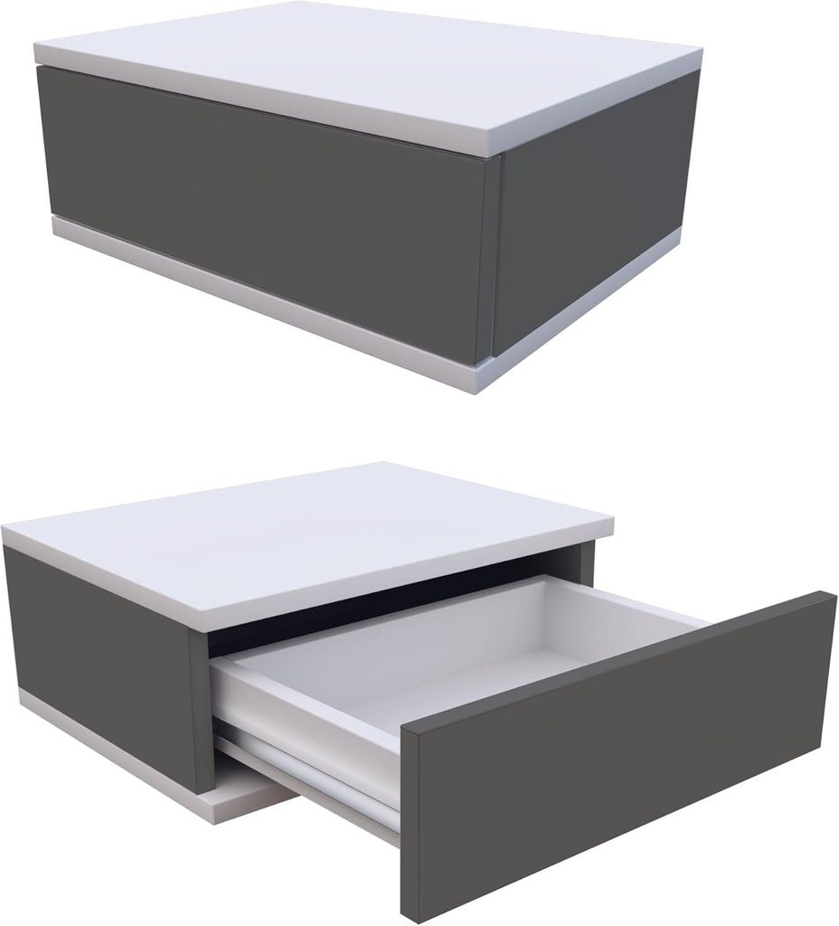 Happy Babies Hängender Nachttisch Weiß Wandregal mit Schublade Nachtkonsole Deco für Schlafzimmer Eleganter Nachtkommode, Set bestehend aus 2 St...