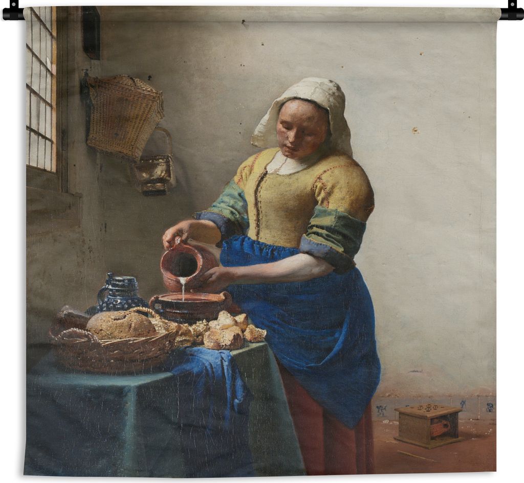 MuchoWow Wandteppich Wandbehang Das Milchmädchen - Johannes Vermeer 90x120 cm Tapisserie Dekoration Wandtuch - Wanddeko