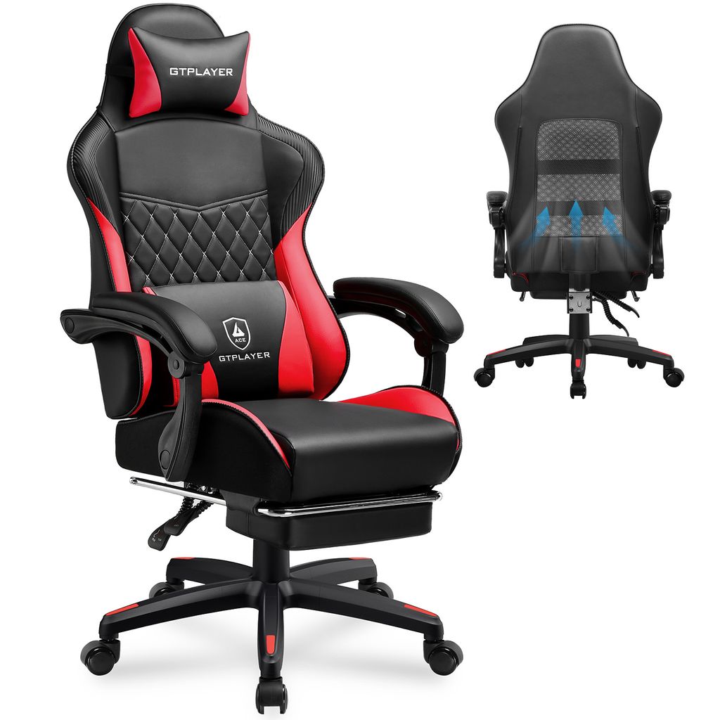 GTPLAYER Gaming Stuhl, Gaming Chair, Ergonomischer Höhenverstellbarer Bürostuhl, Zweckmäßig für Winter und Sommer, mit Doppelrückenlehne mit ...