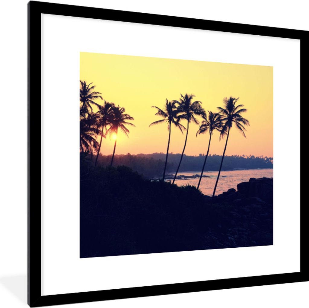 MuchoWow Gerahmtes Poster Meer - Palme - Abend - Landschaft 40x40 cm - Poster mit Schwarzem Bilderrahmen Wandposter Rahmen Foto Bilder - Poster -...