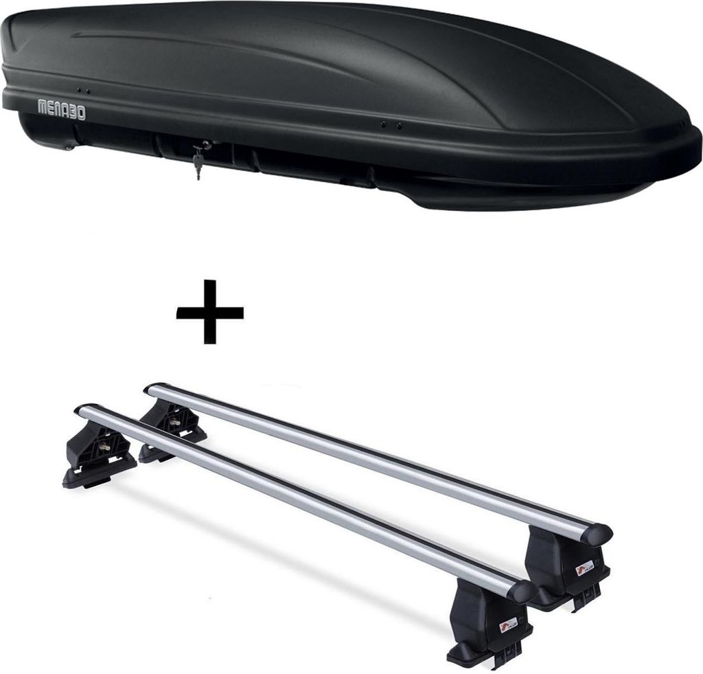 Dachbox MAA 400 Liter matt + Dachträger Menabo Tema kompatibel mit für Opel Meriva A (Steilheck 5 Türer) 2003-2009