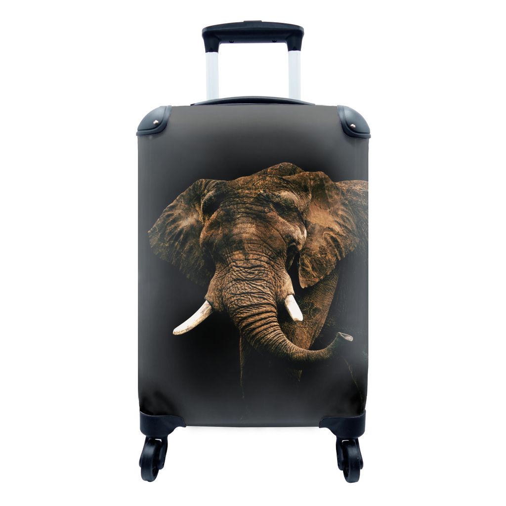 MuchoWow Koffer Handgepäck Trolley Rollkoffer Kleine Reisekoffer mit 4 Rollen - Elefant - Schwarz - Braun - Cabin Size < 55x40x23 cm & 55x40x20 ...