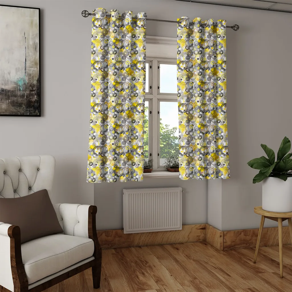 ABAKUHAUS Tenda A Pannello Geometrica Set Di 2, Stile Chevron Retro, Semitrasparente Per Soggiorno E Camera Da Letto, 150x225 Cm, Grigio Seafoam E Giallo