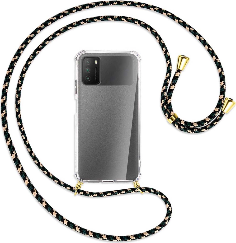 Handykette Backcover-Schutzhülle mit Band (Metall goldfarben) für Xiaomi Poco M3 - camouflage