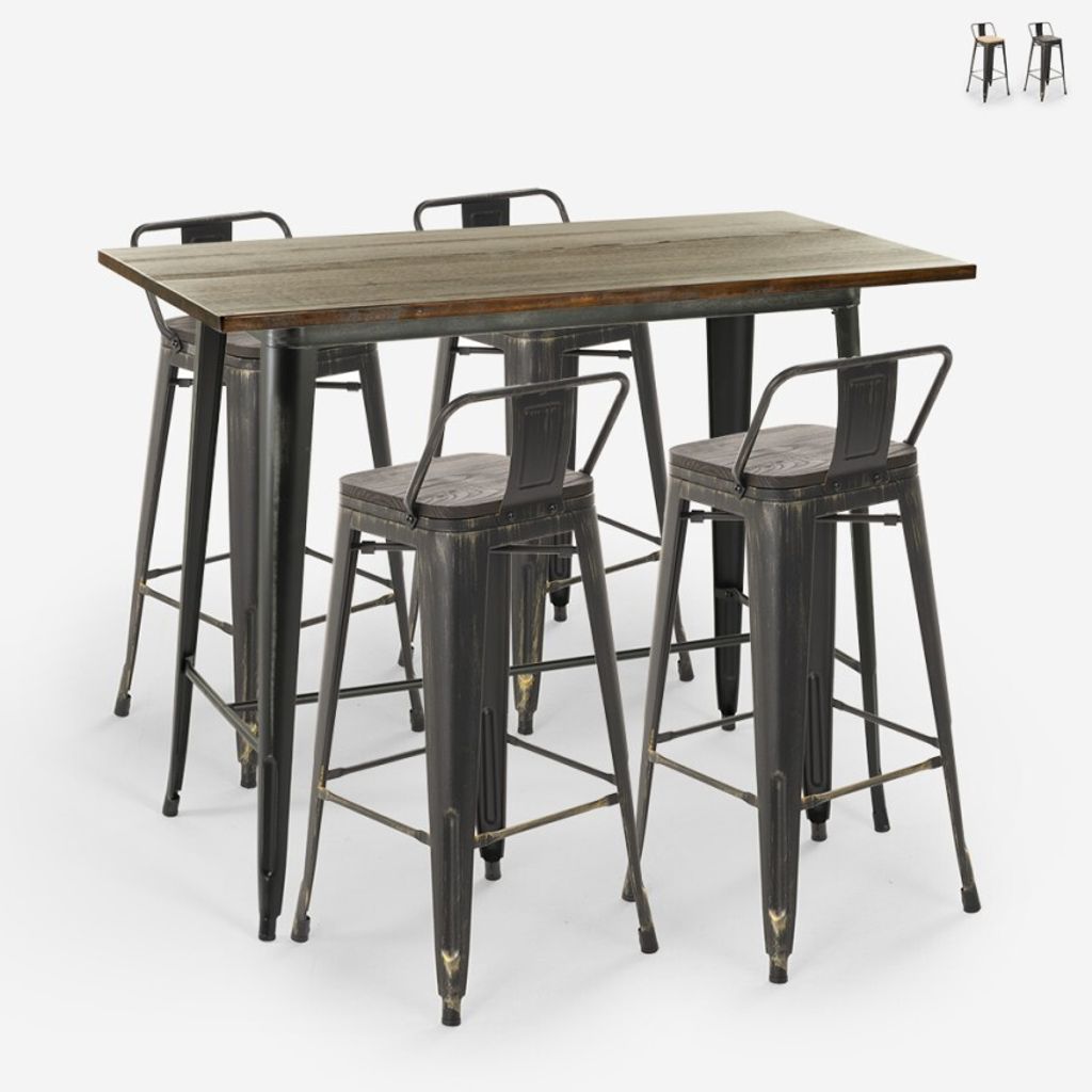 set tisch 120x60 4 hocker mit rückenlehne vintage schwarz bar blackduck - Wenge