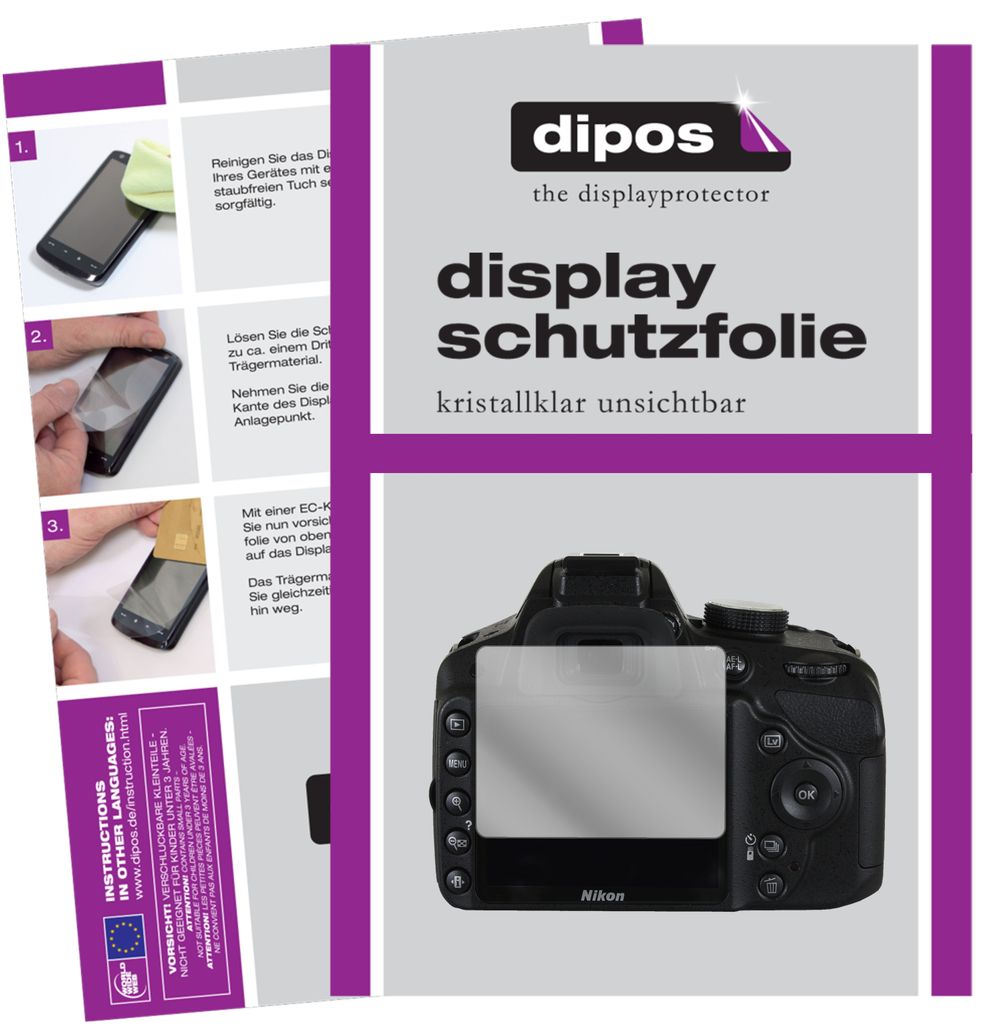 2x Schutzfolie für Nikon D3200 klar Displayschutzfolie Folie Display Schutz dipos