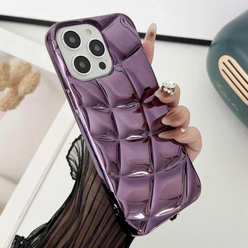 Für iPhone 13 Pro Curved Plaid Plated Metallic Paint TPU Telefongehäuse (Purple)
