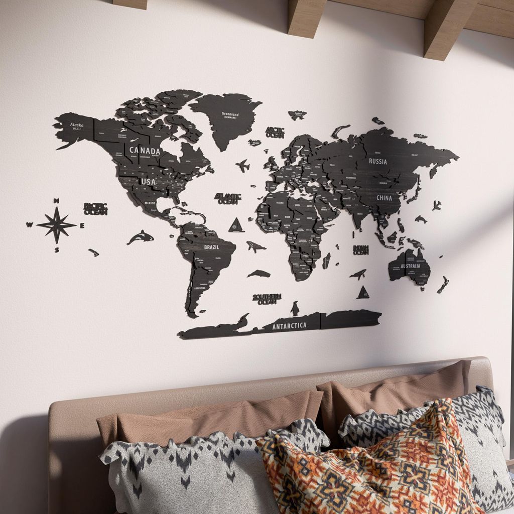 Holz-Weltkarte Wandkunst – 3D Holz Pinnwandkarte, Produktbild 
