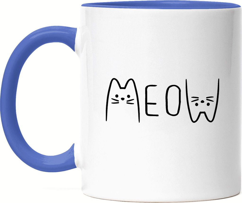 Meow Tasse Blau Katze Cat Geschenkidee Katzenfans Süßes Motiv Mautzi Katzen-Motiv