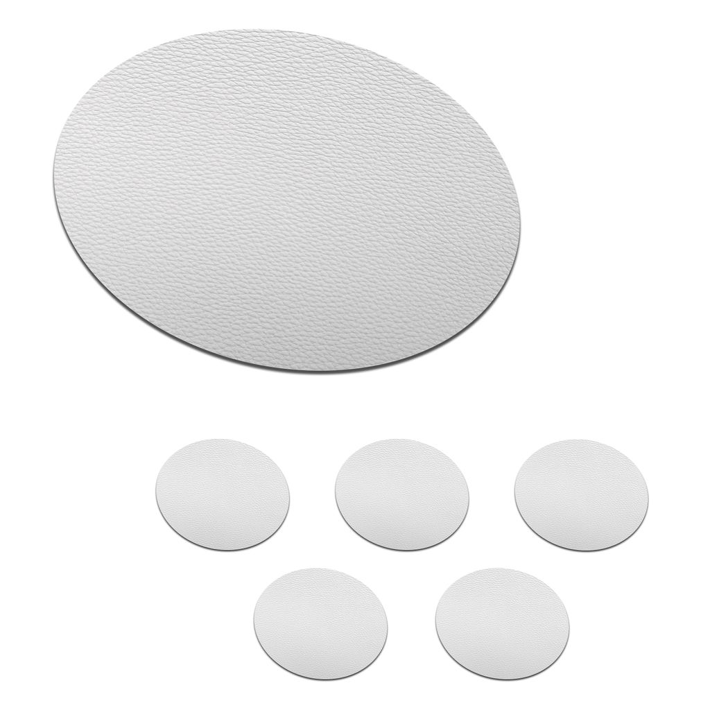 KitchenYeah Glasuntersetzer Rund 6er Set Leder - Strukturiert - Leder-Optik - Weiß 10x10 cm Untersetzer für Gläser - Getränkeuntersetzer - Ti...