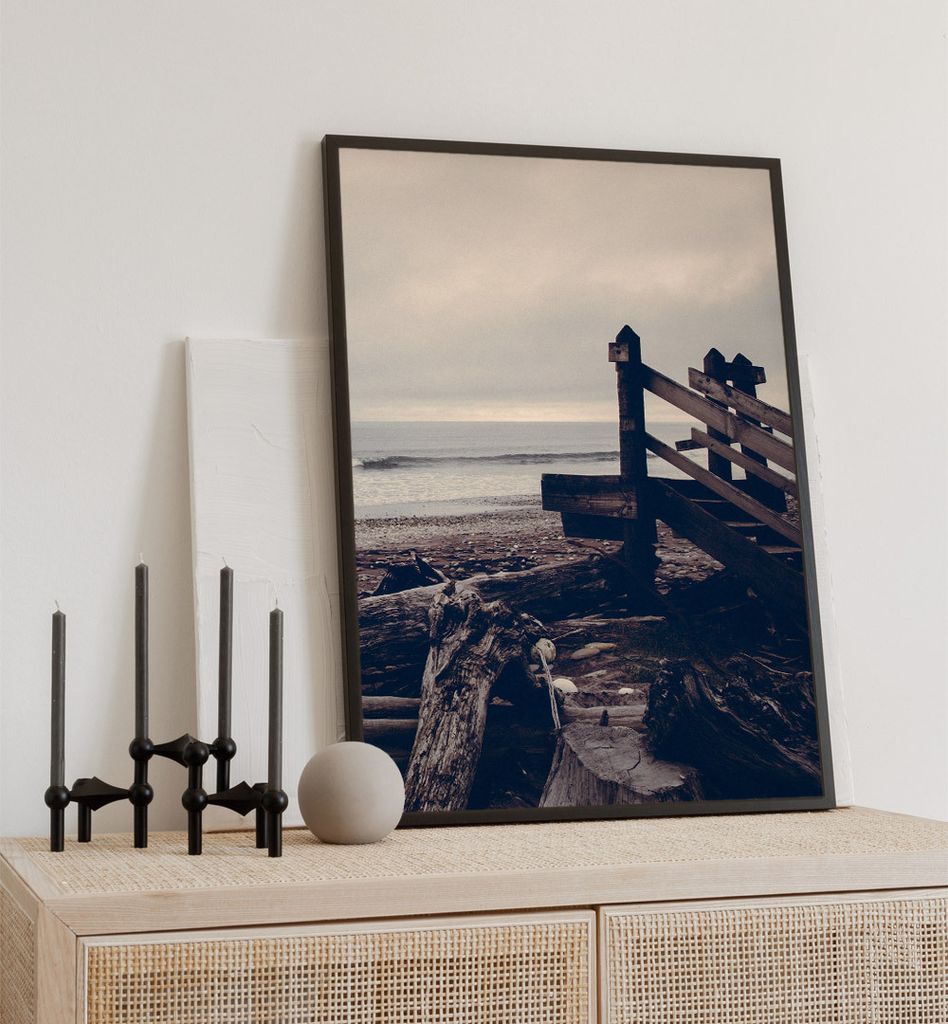 Poster Strand rustikal, groesse_poster:30x40 cm, groesse_rahmen:weiß Passepartout 40x50 cm