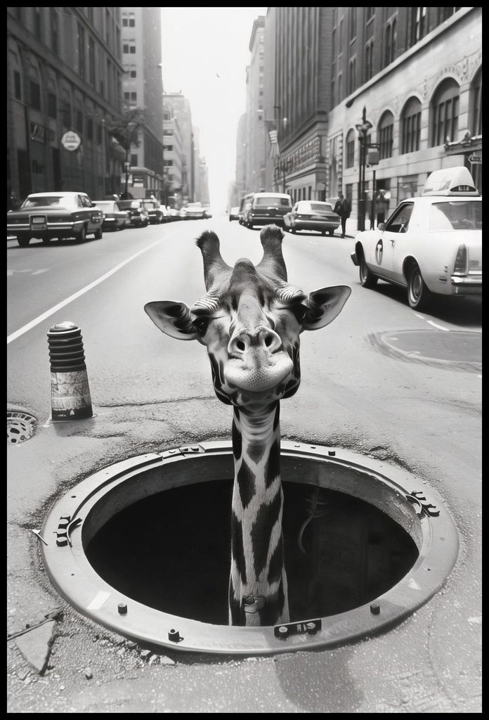 Plakat 68x101cm Giraffe in der Kanalisation