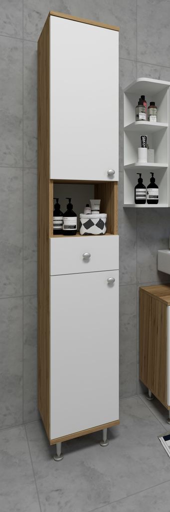 VCM Holz Badezimmerschrank | Badmöbel | Hochschrank | Badschrank | Maße ca. H. 185 x B. 30 x T. 31 cm - Nilosi